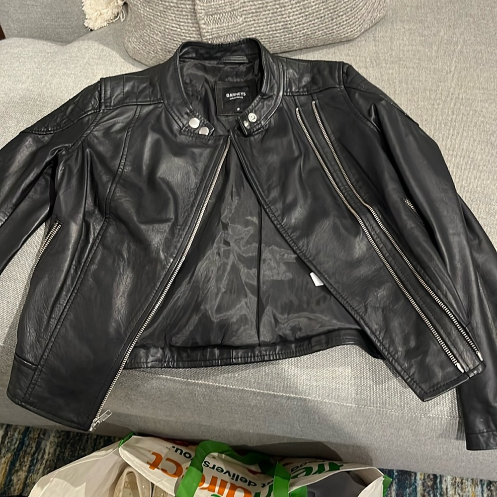 Barneys black real leather bomber jacket. Women’s size 8.